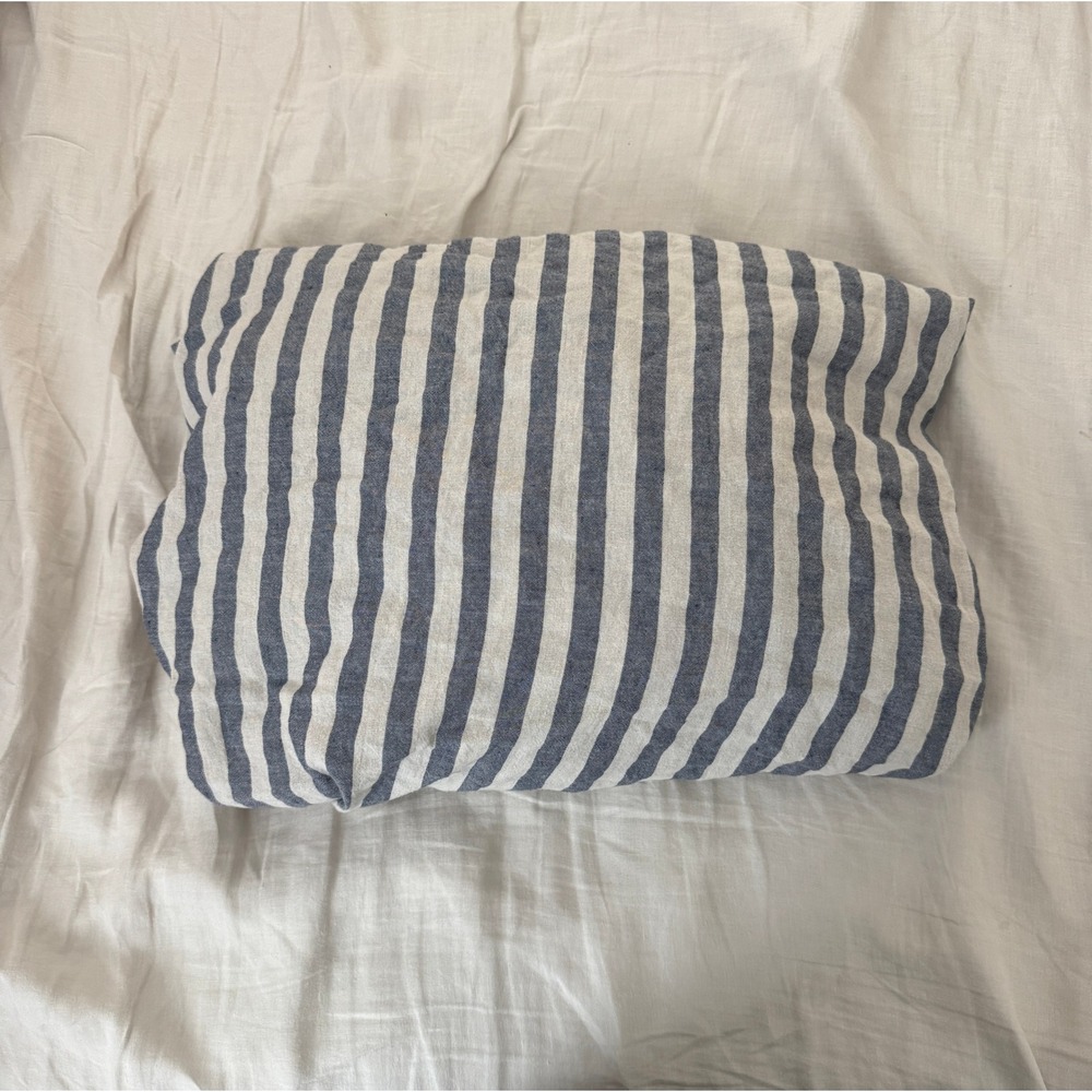 Piglet in Bed Blue Striped Linen Cotton Fitted Sheet US Queen / UK King Size